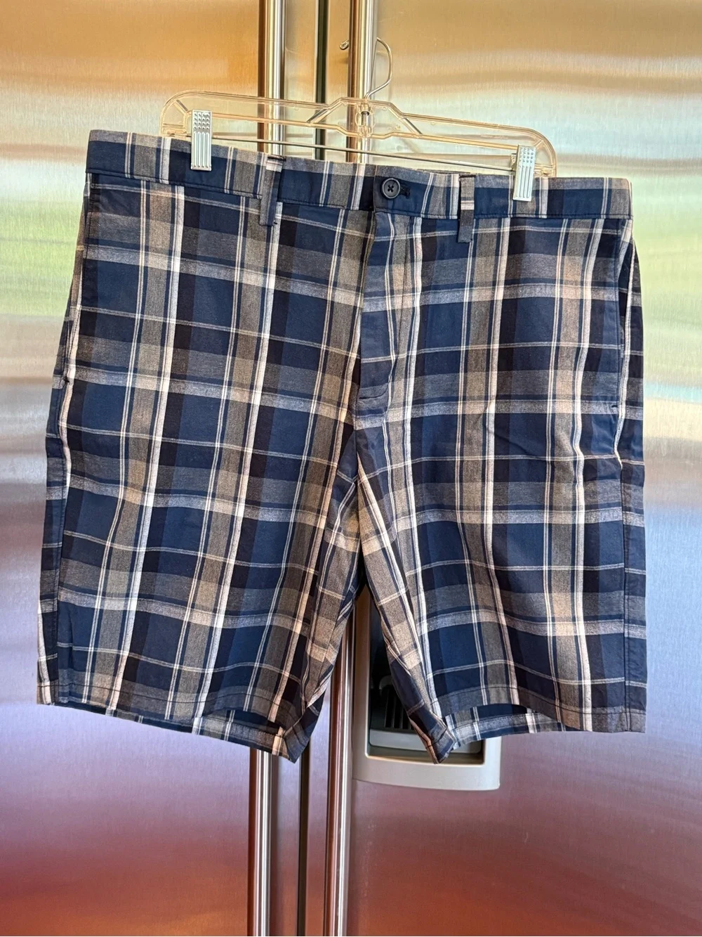 Banana Republic Navy and White Plaid Flat-Front Shorts, NWT, size 38